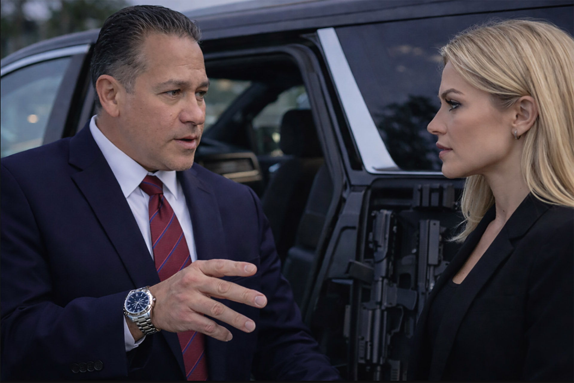 Guardion Protection security guard monitoring restricted area and perimeter fencing.